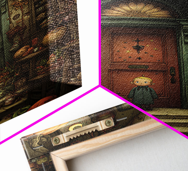 The Thirteenth Door Of Arkham House, Embroidered Halloween Art, Vertical Wall Art, Canvas Print, Cute Halloween Wall Art