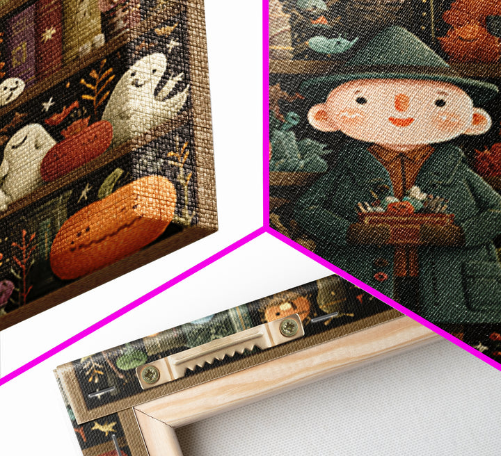 The Archivist Of Dreaming Bones, Embroidered Halloween Art, Square Wall Art, Canvas Print, Cute Halloween Wall Art