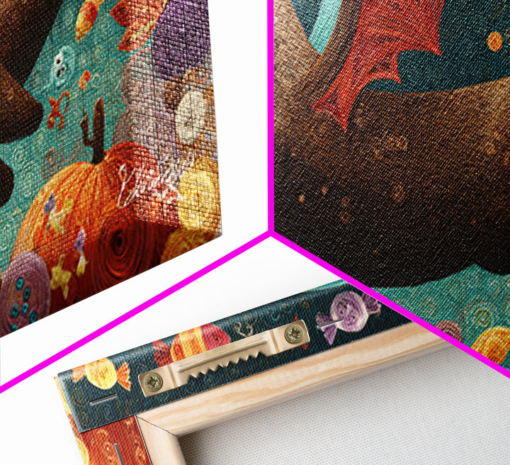 The Bat-Winged Otter, Quilled Halloween Art, Wide Panoramic Art, Framed Canvas Print, Cute Halloween Wall Art