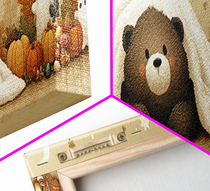 The Bear Cub Ghost, Plush Halloween Art, Extra Wide Wall Art, Canvas Print, Cute Halloween Wall Art, Cozy Autumn Kids Decor