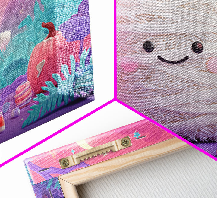 The Popcorn Mummy, Vaporwave Halloween Art, Landscape Wall Art, Framed Canvas Print, Cute Halloween Wall Art