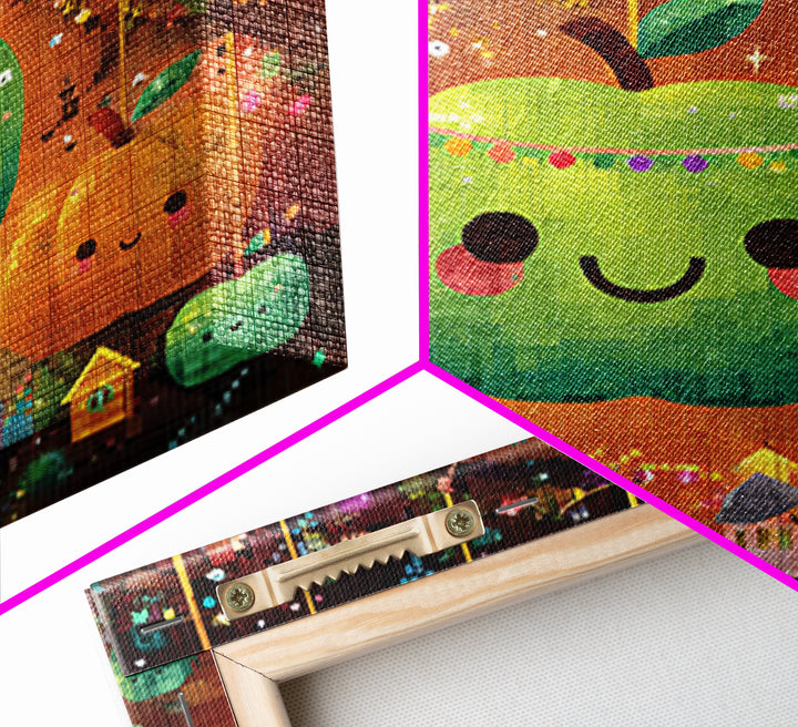 The Candy Apple Dance, Pixel Halloween Art, Square Wall Art, Canvas Print, Cute Halloween Wall Art, Halloween Kids Decor