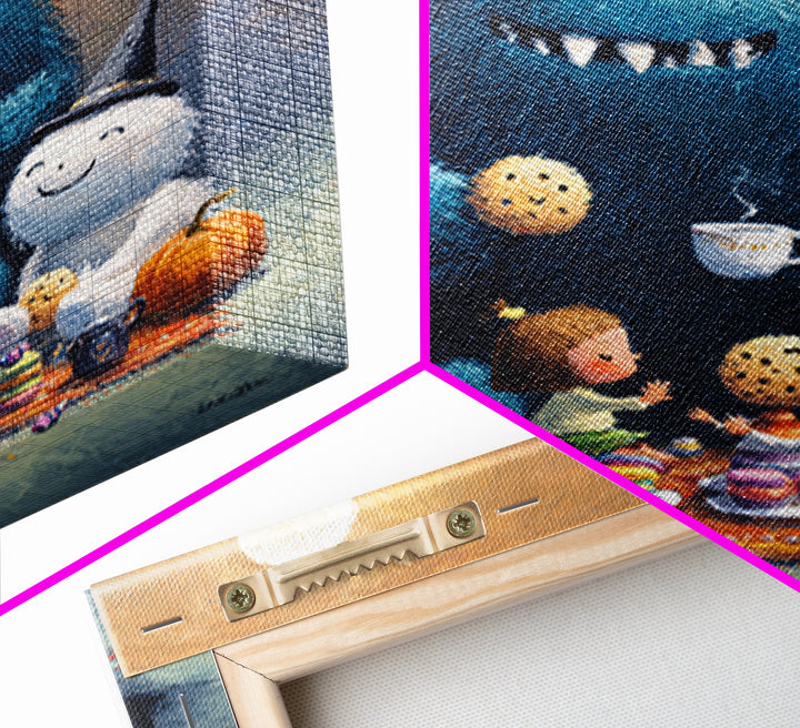 The Monster Under The Bed Tea Party, Pastel Halloween Art, Square Wall Art, Canvas Print, Cute Halloween Wall Art