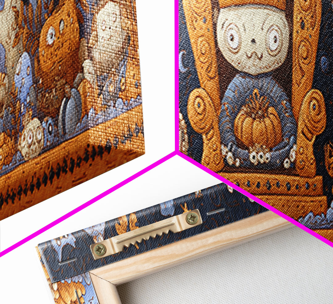 The Watcher In The Coral Throne, Felt Halloween Art, Extra Wide Wall Art, Canvas Print, Cute Halloween Wall Art