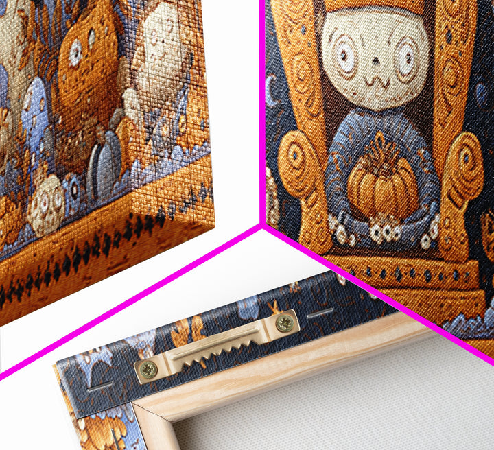 The Watcher In The Coral Throne, Felt Halloween Art, Extra Wide Wall Art, Canvas Print, Cute Halloween Wall Art