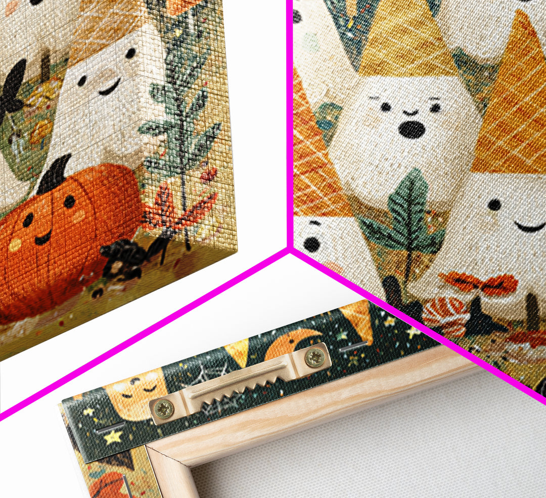 The Ice-Cream Ghost Parade, Retro Halloween Art, Square Wall Art, Canvas Print, Cute Halloween Wall Art