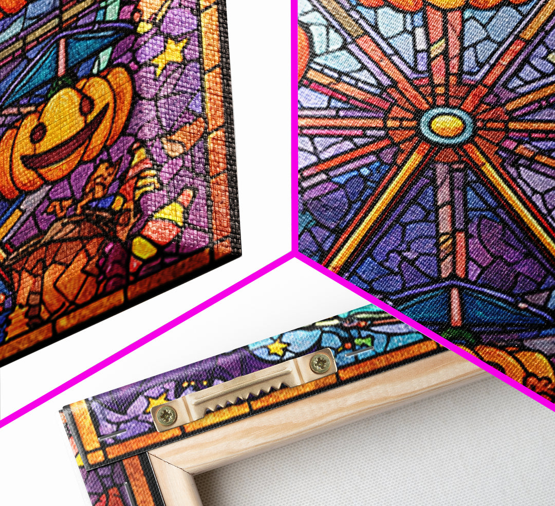 The Pumpkin Ferris Wheel, Stained Glass Halloween, Square Wall Art, Canvas Print, Cute Halloween Wall Art