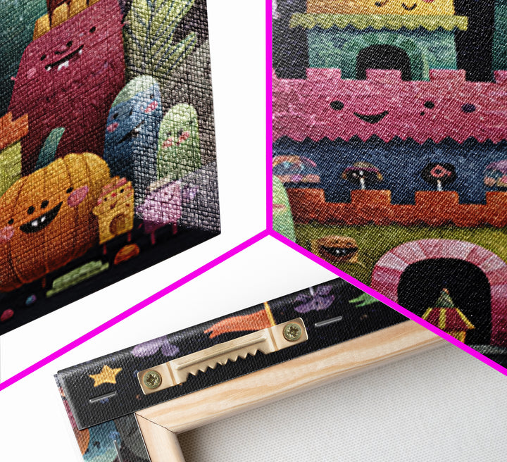 The Candy Castle, Gouache Halloween Art, Square Wall Art, Canvas Print, Cute Halloween Wall Art, Halloween Kids Decor, Storybook Decor