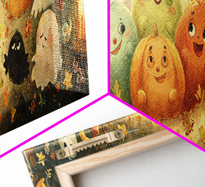The Halloween Story Circle, Pastel Halloween Art, Extra Wide Wall Art, Canvas Print, Cute Halloween Wall Art