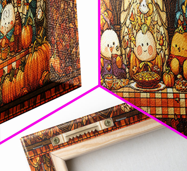 The Candy Corn Picnic, Stained Glass Halloween, Extra Wide Wall Art, Canvas Print, Cute Halloween Wall Art