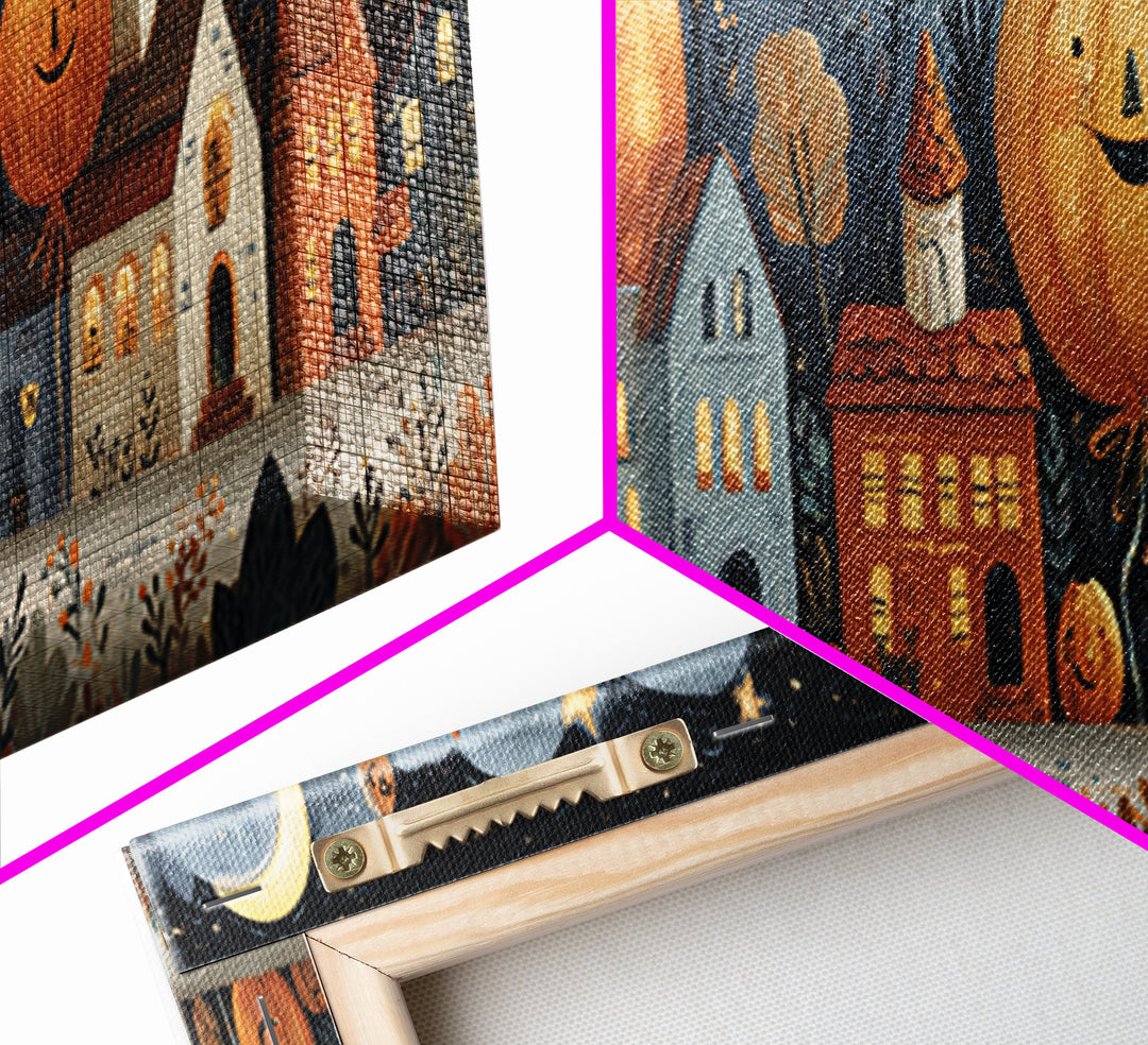The Pumpkin Balloon Parade, Gouache Halloween Art, Extra Wide Wall Art, Canvas Print, Cute Halloween Wall Art