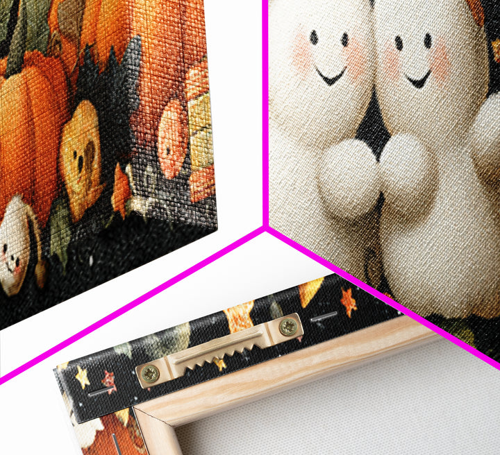 The Halloween Friendship Spell, Plush Halloween Art, Extra Wide Wall Art, Canvas Print, Cute Halloween Wall Art