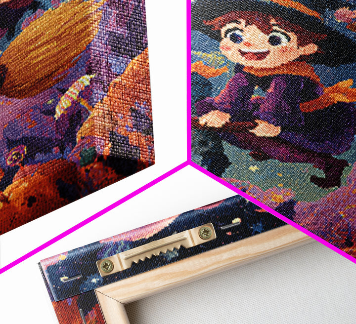 The Candy Comet Adventure, Pixel Halloween Art, Square Wall Art, Canvas Print, Cute Halloween Wall Art