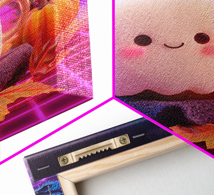 The Marshmallow Ghost, Vaporwave Halloween Decor, Square Wall Art, Framed Canvas Print, Retro Halloween Decor, Neon Wall Art