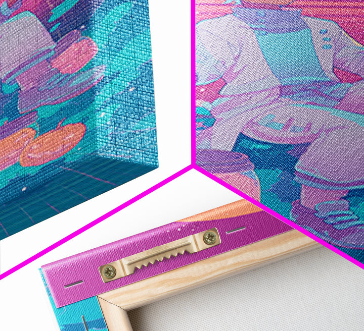 The Moonbeam Wizard, Vaporwave Halloween Decor, Vertical Wall Art, Framed Canvas Print, Retro Halloween Decor, Neon Wall Art