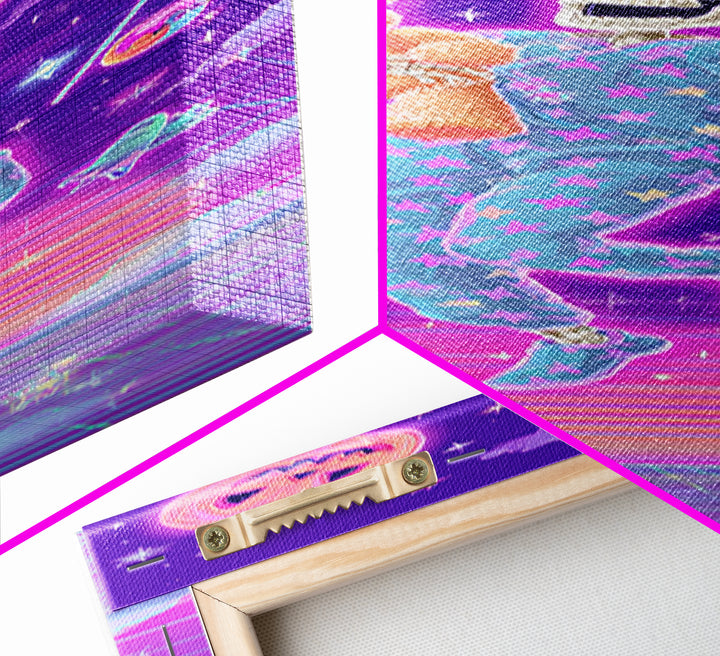 The Pajama Skeleton, Vaporwave Halloween Decor, Tall Narrow Wall Art, Framed Canvas Print, Retro Halloween Decor, Neon Wall Art