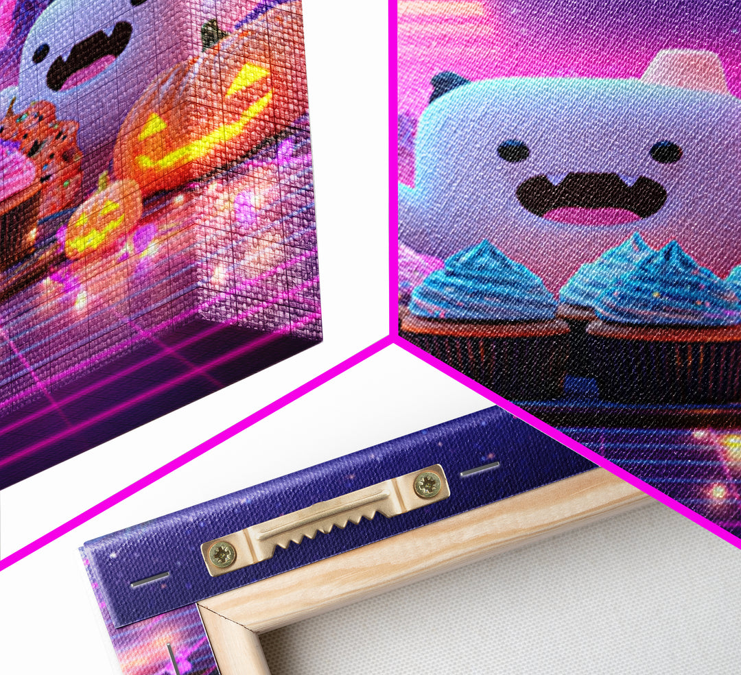 The Cupcake Vampire, Synthwave Halloween Art, Square Wall Art, Framed Canvas Print, Retro Halloween Decor, Neon Wall Art, Horror Wall Art