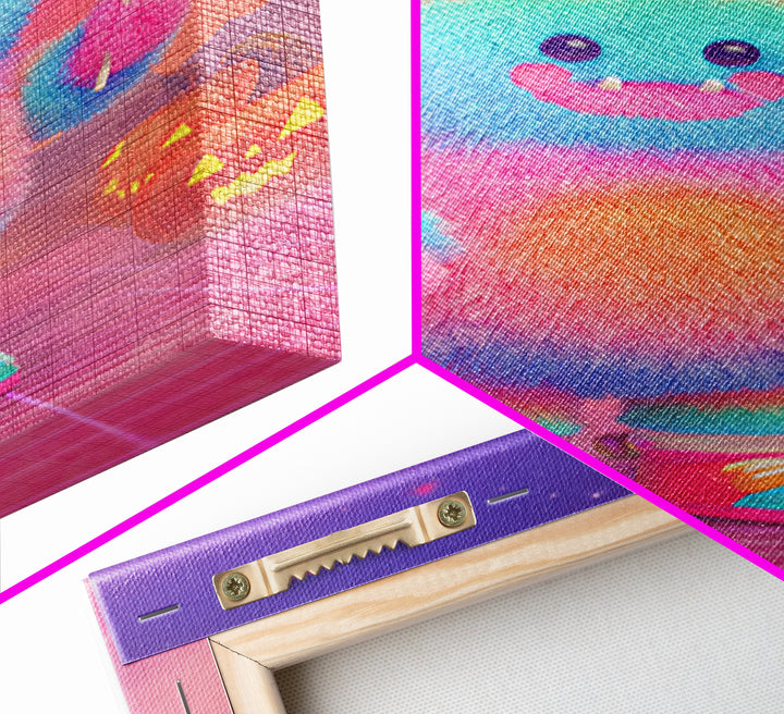The Rainbow Monster, Vaporwave Halloween Decor, Vertical Wall Art, Canvas Print, Retro Halloween Decor, Neon Wall Art, Dark Fantasy Art