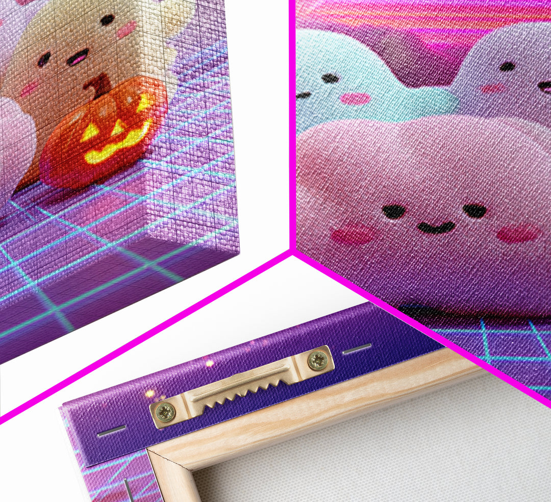 The Cloud Ghost, 80s Halloween Wall Art, Square Wall Art, Canvas Print, Retro Halloween Decor, Neon Wall Art, Collectible Wall Decor