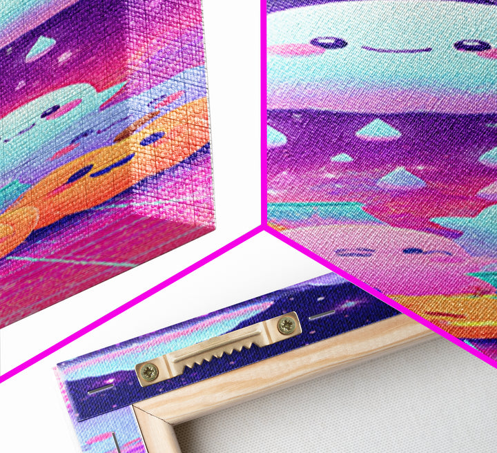 The Cloud Ghost, Synthwave Halloween Art, Tall Narrow Wall Art, Framed Canvas Print, Retro Halloween Decor, Neon Wall Art