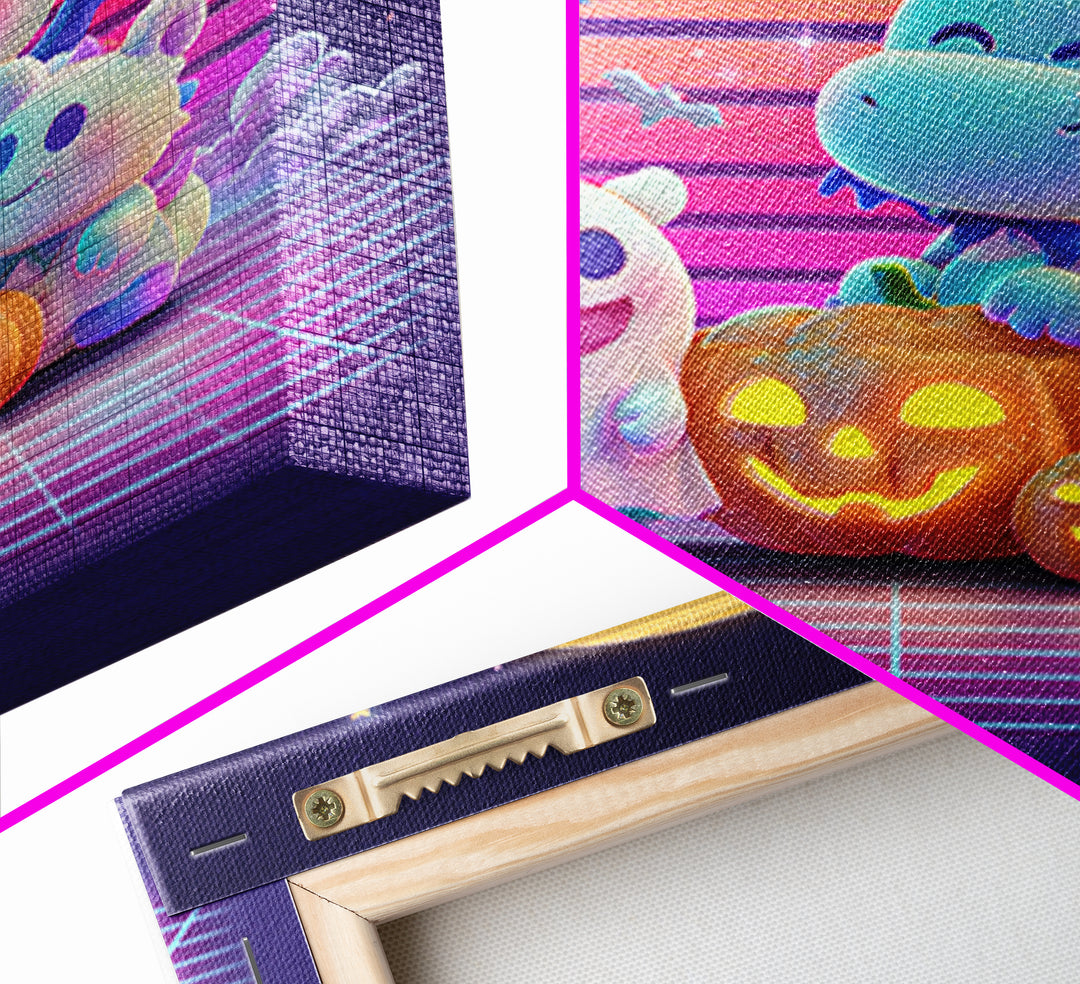 The Sleepy Costume Dragon, Vaporwave Halloween Decor, Square Wall Art, Canvas Print, Retro Halloween Decor, Neon Wall Art