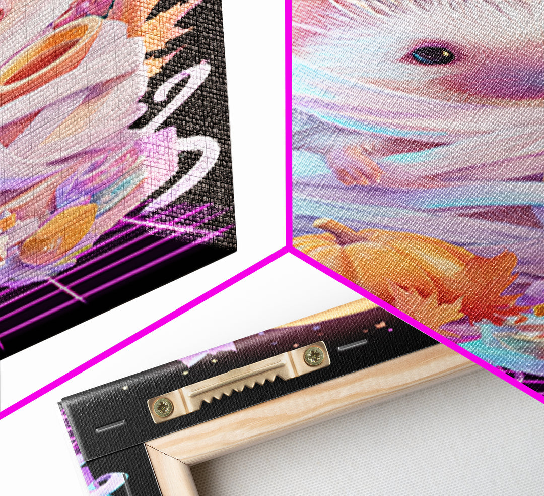 The Hedgehog Mummy, Retro Neon Halloween Art, Vertical Wall Art, Canvas Print, Retro Halloween Decor, Neon Wall Art, Macabre Wall Art