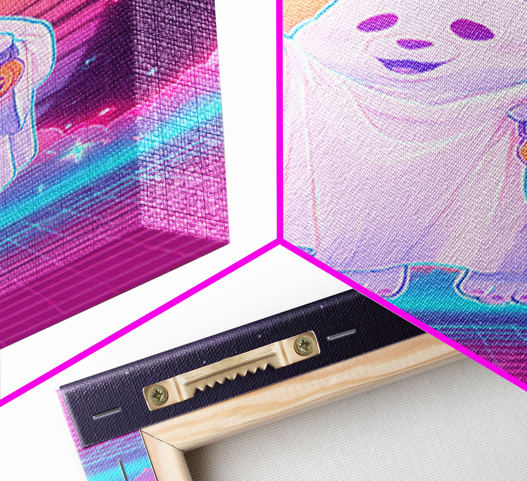 The Bear Cub Ghost, Vaporwave Halloween Decor, Vertical Wall Art, Framed Canvas Print, Retro Halloween Decor, Neon Wall Art, Horror Wall Art
