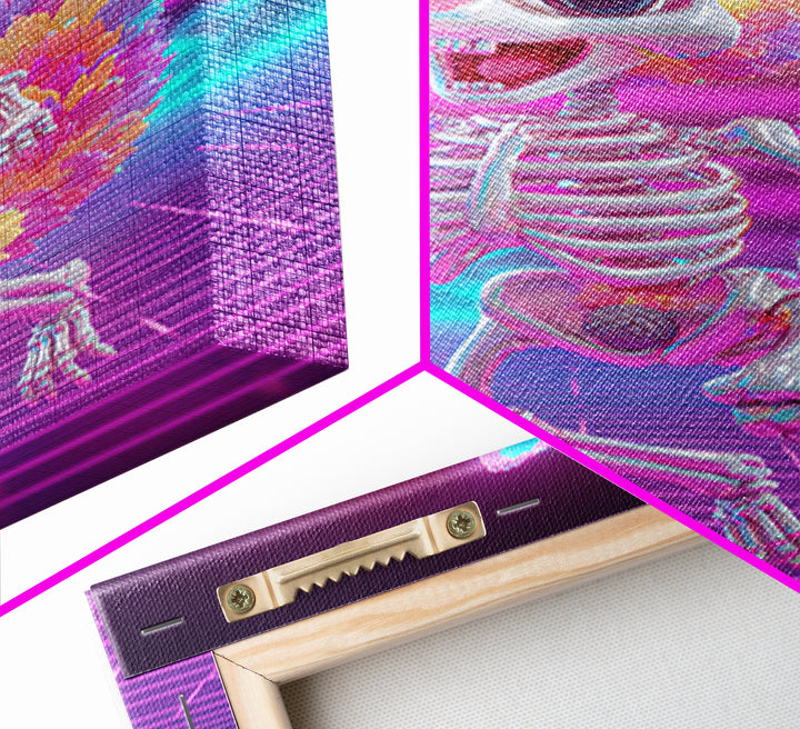 The Squirrel Skeleton, Vaporwave Halloween Decor, Vertical Wall Art, Canvas Print, Retro Halloween Decor, Neon Wall Art