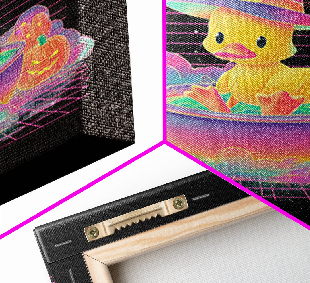 The Duckling Witch, Vaporwave Halloween Decor, Square Wall Art, Canvas Print, Retro Halloween Decor, Neon Wall Art, Dark Fantasy Art