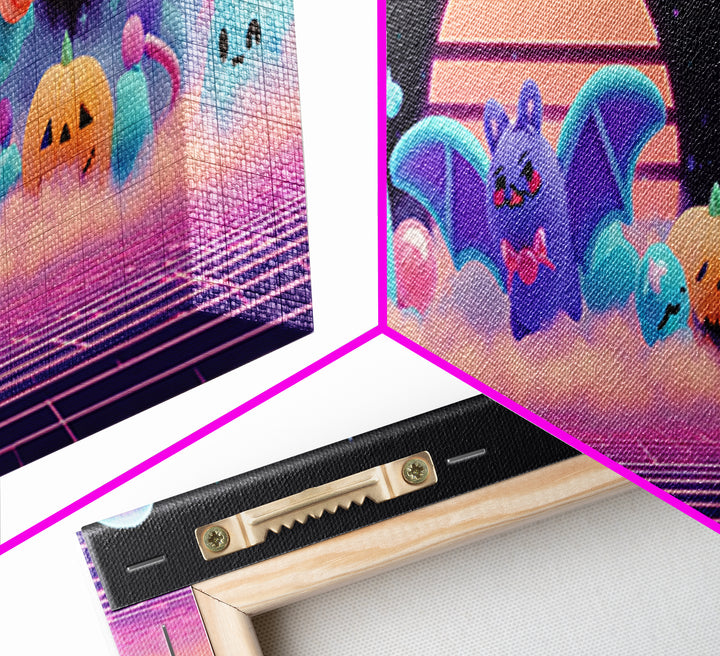 The Bat-Winged Otter, Vaporwave Halloween Decor, Extra Wide Wall Art, Canvas Print, Retro Halloween Decor, Neon Wall Art, Spooky Wall Decor
