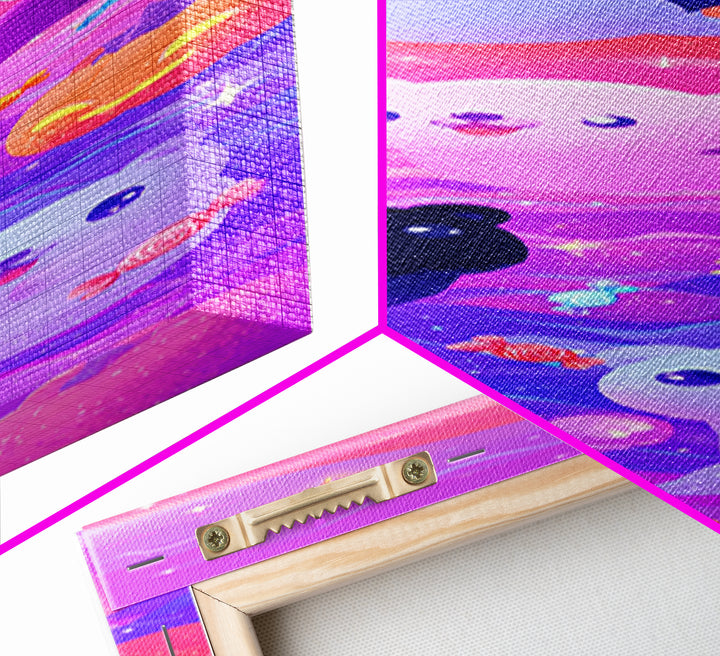 The Bat-Winged Otter, Vaporwave Halloween Decor, Tall Narrow Wall Art, Framed Canvas Print, Retro Halloween Decor, Neon Wall Art