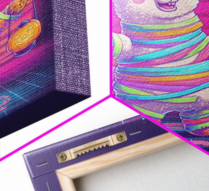 The Llama Mummy, Synthwave Halloween Art, Square Wall Art, Framed Canvas Print, Retro Halloween Decor, Neon Wall Art, Collectible Wall Decor