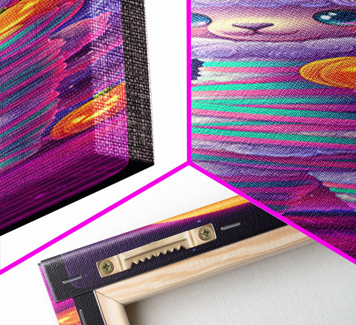 The Llama Mummy, Cute Spooky Neon Art, Tall Narrow Wall Art, Framed Canvas Print, Retro Halloween Decor, Neon Wall Art, Dark Fantasy Art