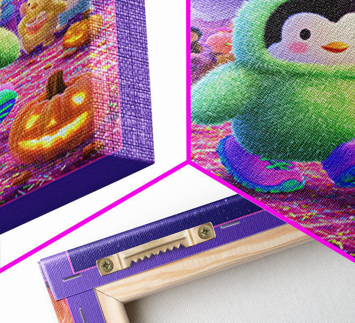 The Penguin Monster, Vaporwave Halloween Decor, Square Wall Art, Canvas Print, Retro Halloween Decor, Neon Wall Art, Gothic Home Decor