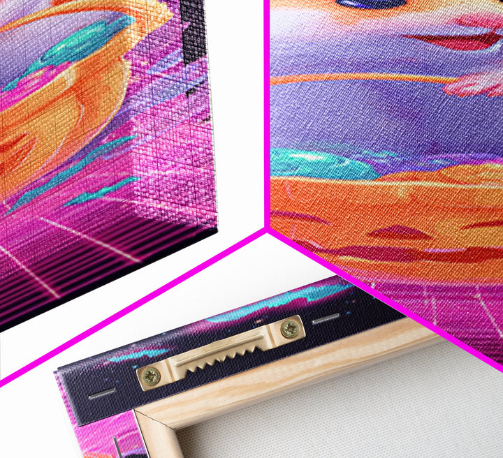 The Pumpkin Hamster, Synthwave Halloween Art, Tall Narrow Wall Art, Framed Canvas Print, Retro Halloween Decor, Neon Wall Art