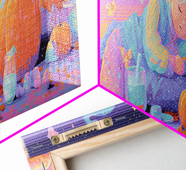 The Bubble Potion Apprentice, Vaporwave Halloween Decor, Extra Wide Wall Art, Framed Canvas Print, Retro Halloween Decor, Neon Wall Art
