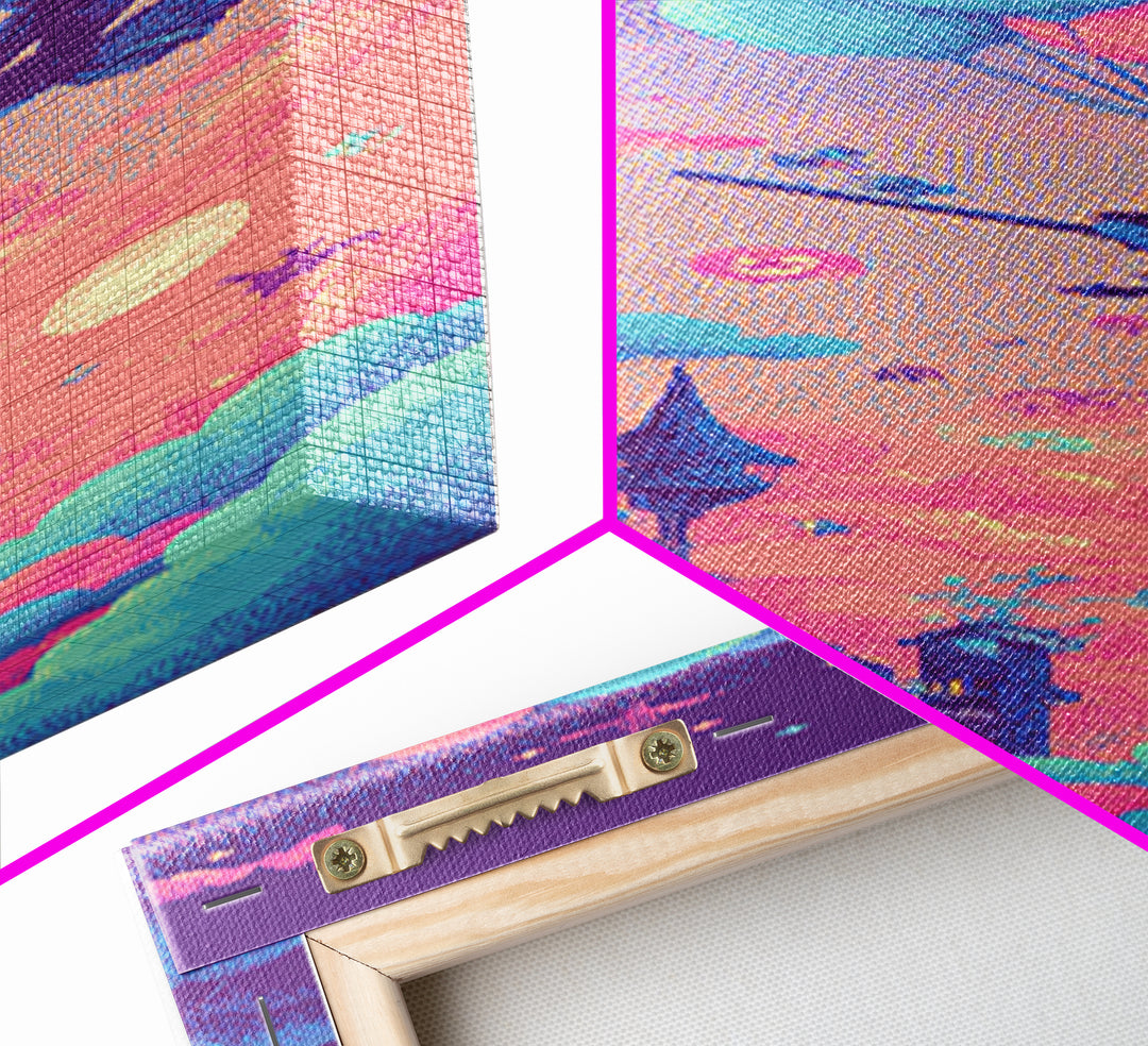 The Witch With A Balloon Broom, Vaporwave Halloween Decor, Tall Narrow Wall Art, Canvas Print, Retro Halloween Decor, Neon Wall Art