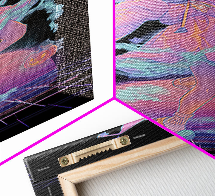 The Moonlight Pajama Witch, Vaporwave Halloween Decor, Vertical Wall Art, Canvas Print, Retro Halloween Decor, Neon Wall Art