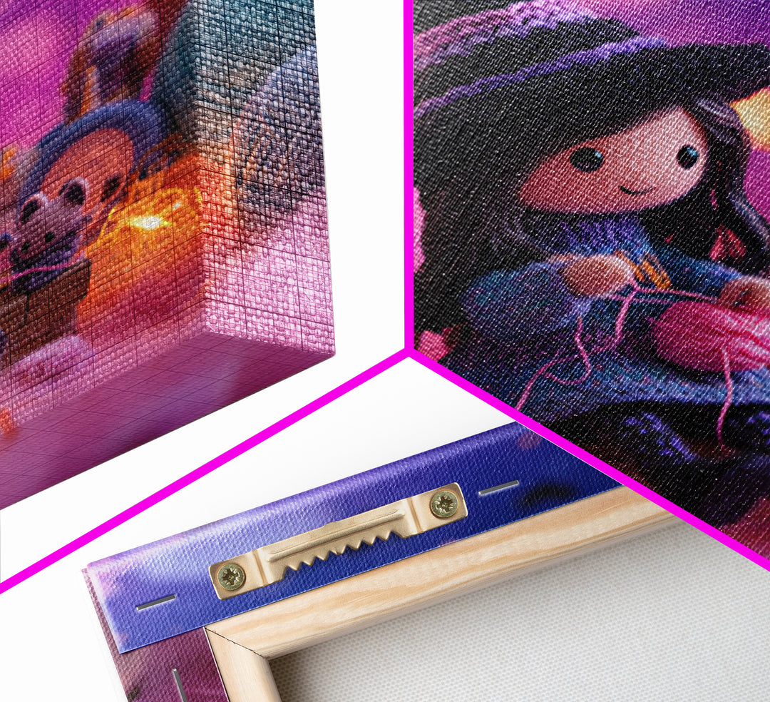 The Tiny Hat Shop Witch, Synthwave Halloween Art, Square Wall Art, Framed Canvas Print, Retro Halloween Decor, Neon Wall Art