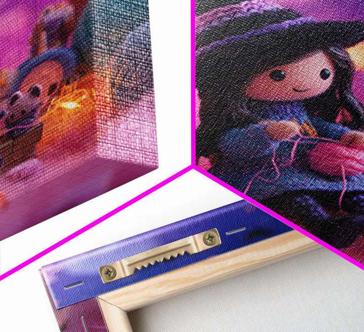 The Tiny Hat Shop Witch, Synthwave Halloween Art, Square Wall Art, Framed Canvas Print, Retro Halloween Decor, Neon Wall Art