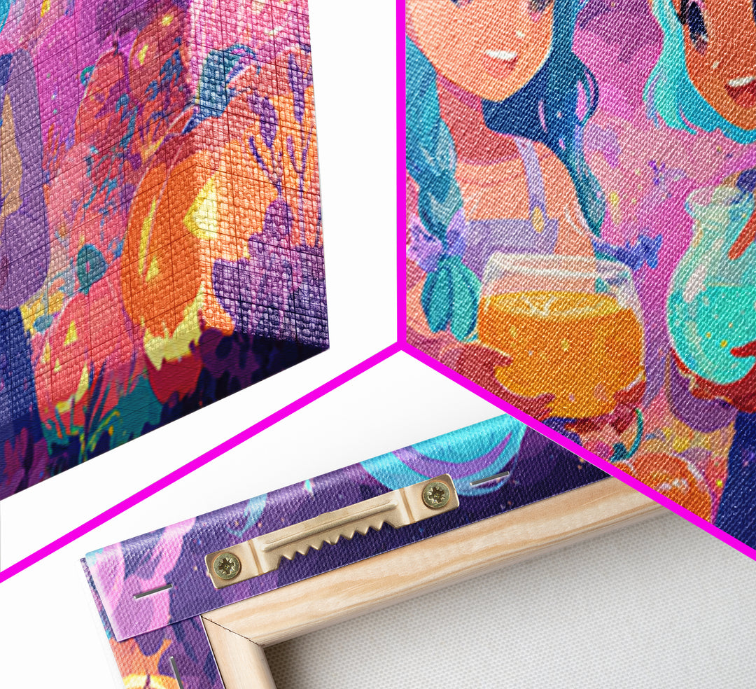 The Pumpkin Potion Twins, 80s Halloween Wall Art, Wide Panoramic Art, Canvas Print, Retro Halloween Decor, Neon Wall Art, Spooky Wall Decor