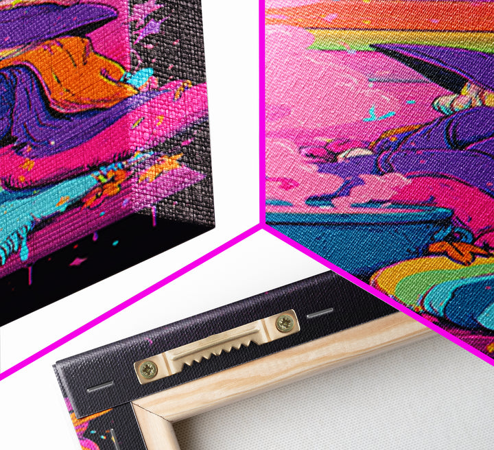 The Rainbow-Cauldron Witch, Vaporwave Halloween Decor, Vertical Wall Art, Canvas Print, Retro Halloween Decor, Neon Wall Art