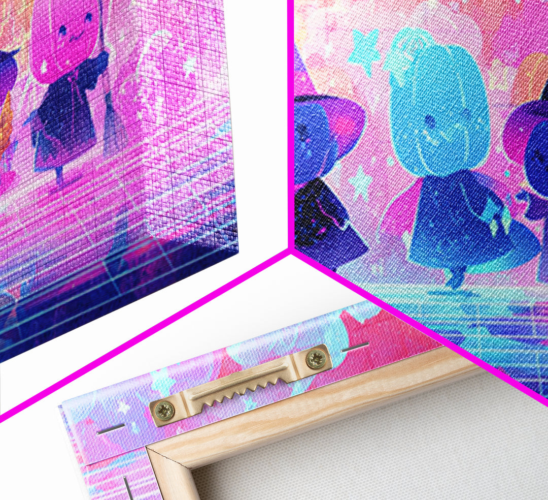 The Stardust Apprentice, Vaporwave Halloween Decor, Wide Panoramic Art, Canvas Print, Retro Halloween Decor, Neon Wall Art