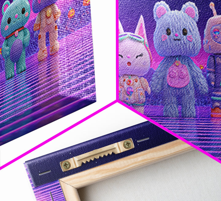 The Friendly Familiar Club, 80s Halloween Wall Art, Wide Panoramic Art, Canvas Print, Retro Halloween Decor, Neon Wall Art