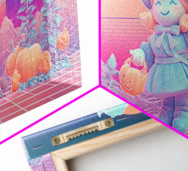 The Moon Garden Witch, Synthwave Halloween Art, Wide Panoramic Art, Framed Canvas Print, Retro Halloween Decor, Neon Wall Art