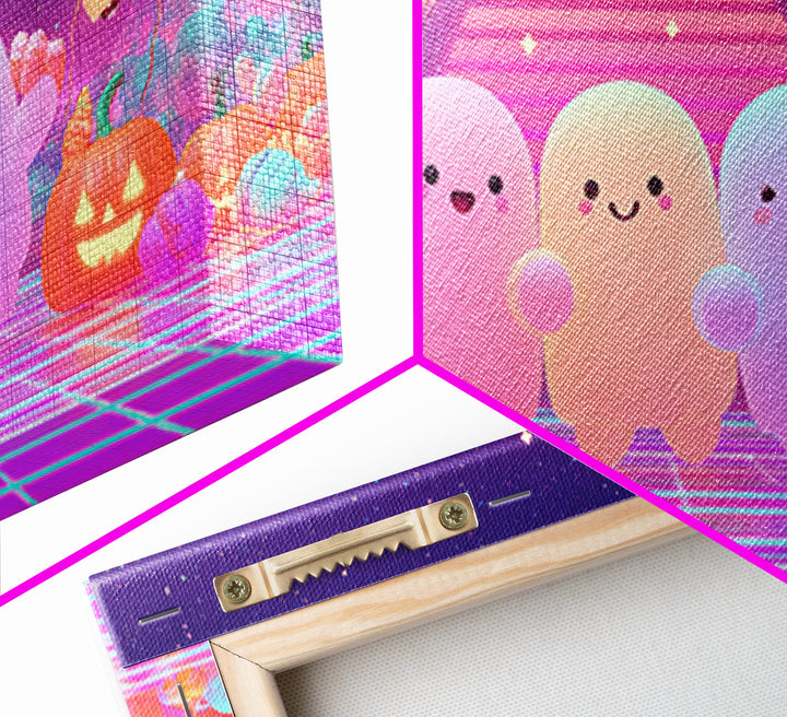 The Halloween Friendship Spell, 80s Halloween Wall Art, Wide Panoramic Art, Canvas Print, Retro Halloween Decor, Neon Wall Art