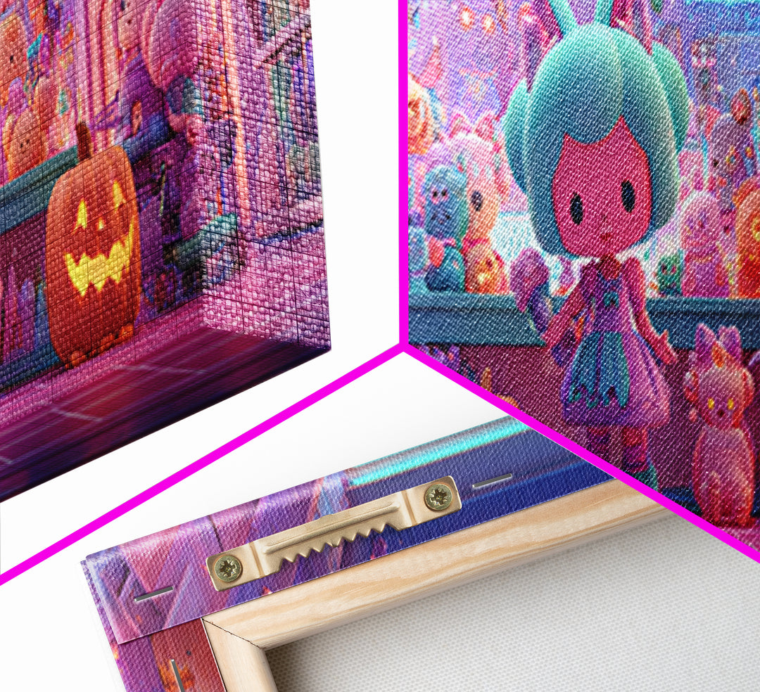 The Moonlight Toy Shop, Cute Spooky Neon Art, Extra Wide Wall Art, Canvas Print, Retro Halloween Decor, Neon Wall Art, Statement Wall Art