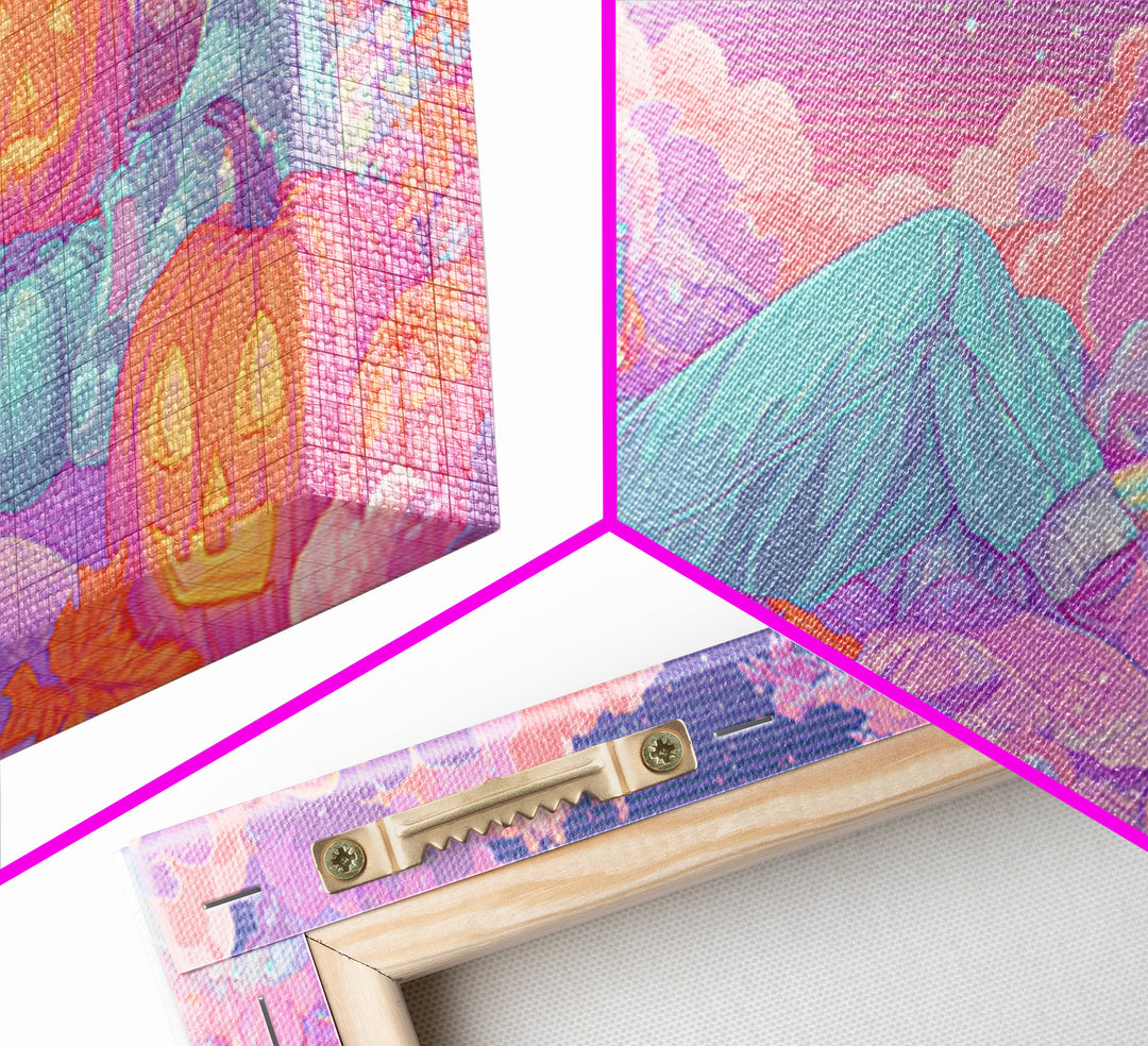 The Enchanted Costume Closet, Vaporwave Halloween Decor, Wide Panoramic Art, Canvas Print, Retro Halloween Decor, Neon Wall Art
