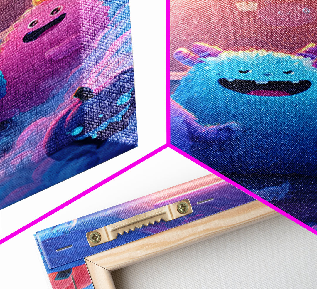 The Little Monster School, 80s Halloween Wall Art, Vertical Wall Art, Canvas Print, Retro Halloween Decor, Neon Wall Art, Spooky Wall Decor