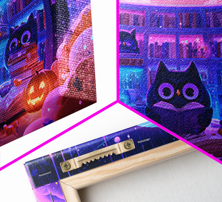 The Moonbeam Library, Synthwave Halloween Art, Landscape Wall Art, Canvas Print, Retro Halloween Decor, Neon Wall Art, Horror Wall Art